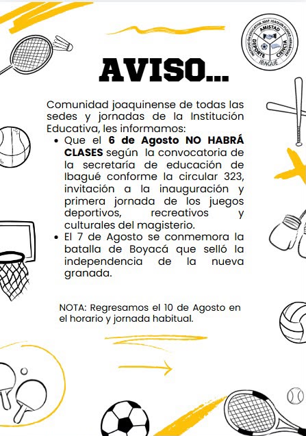 Aviso: 6 de agosto no habrá clases - todas las sedes y jornadas
